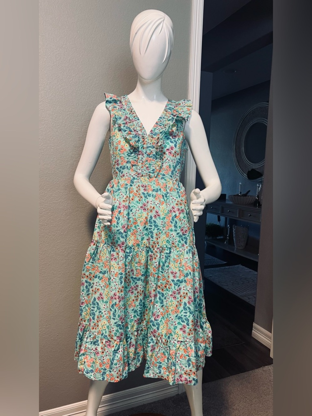 J Crew Printed V-neck smocked midi dress size 6P